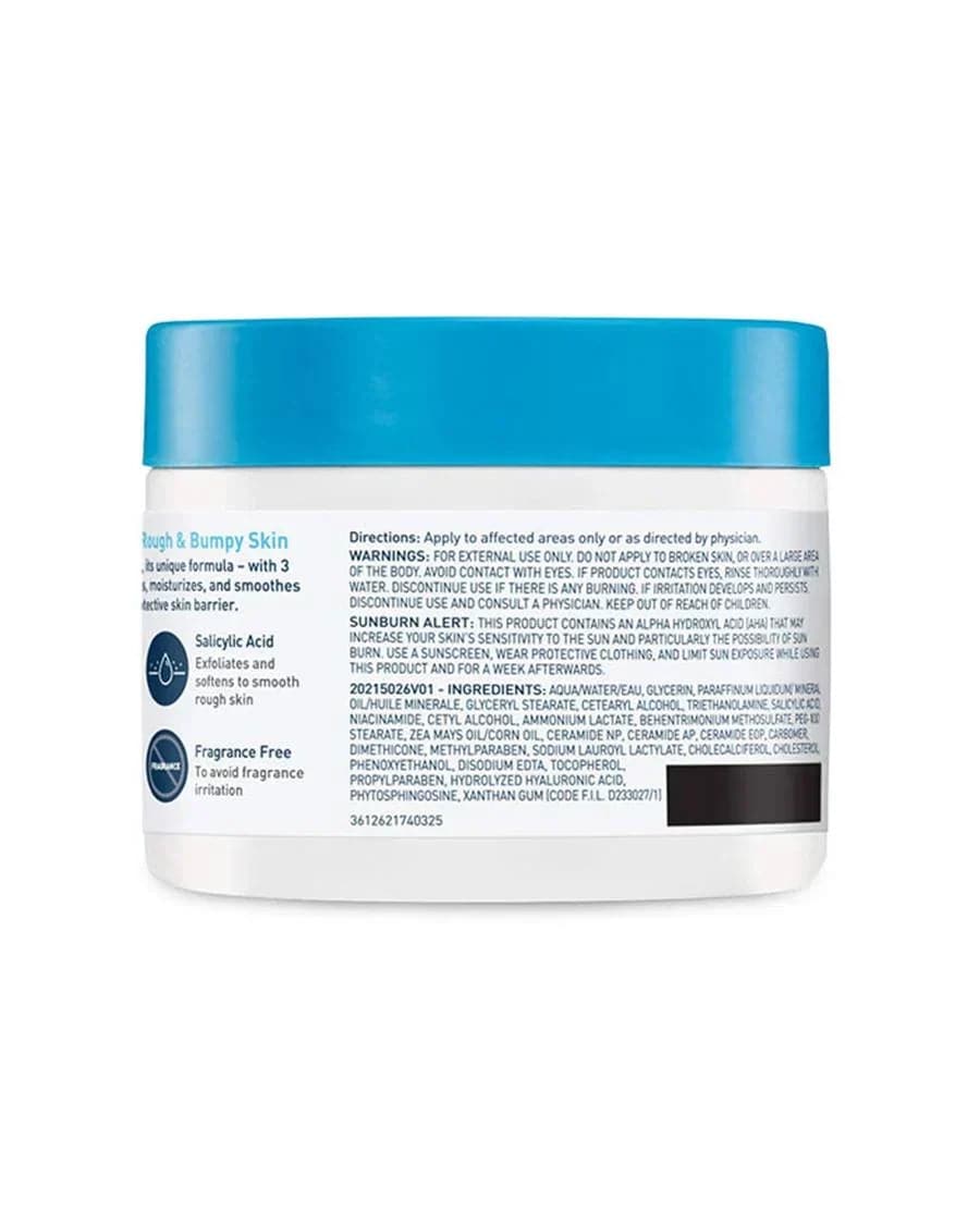 CeraVe SA Cream for rough, bumpy skin in a 12oz jar, shown with the back label visible, by SlimBag