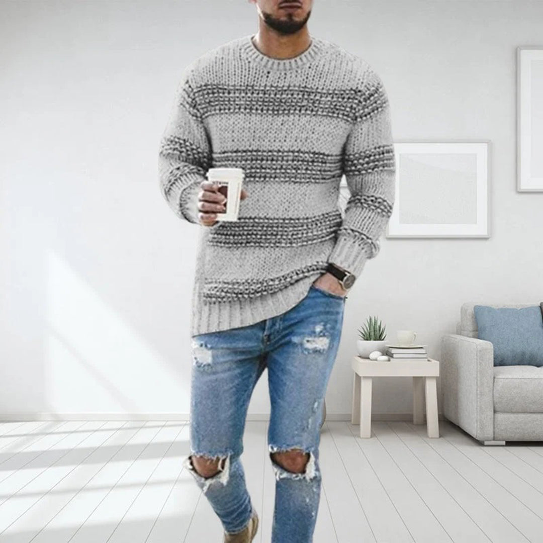 Men’s Ribbed Knit Sweater | Warm Striped Pullover