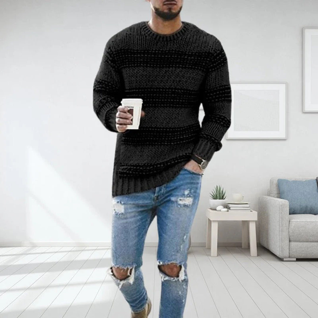 Men’s Ribbed Knit Sweater | Warm Striped Pullover