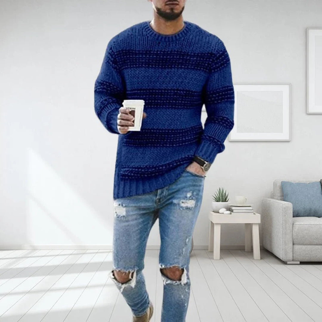 Men’s Ribbed Knit Sweater | Warm Striped Pullover