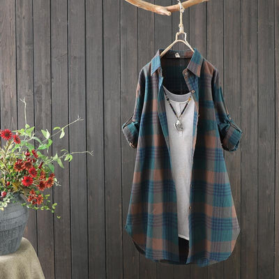 Freya Shirt | Oversized geruit linnen overhemd