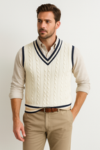 Men’s Preppy V-Neck Vest | Classic Cable Knit Layer