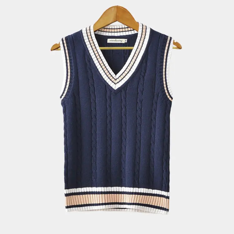 Men’s Preppy V-Neck Vest | Classic Cable Knit Layer