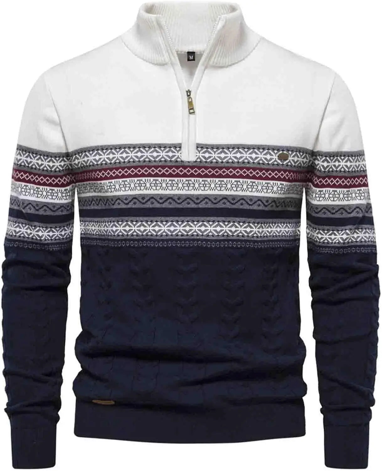 Men Half-Zip Sweater | Nordic Knit Pullover with Stand Collar