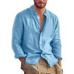 Casual Linen Shirt with Mandarin Collar for Men