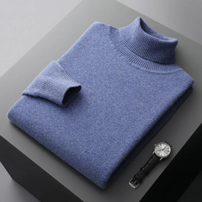 Wool Turtleneck Jumper with Ribbed Cuffs for Men