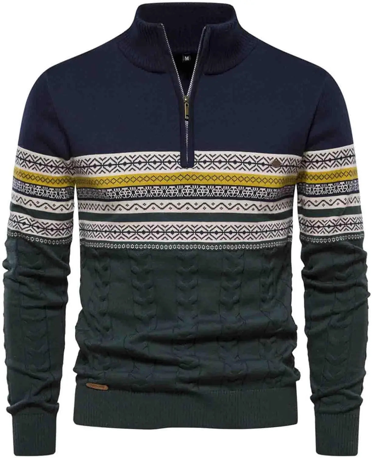 Men Half-Zip Sweater | Nordic Knit Pullover with Stand Collar