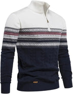 Men Half-Zip Sweater | Nordic Knit Pullover with Stand Collar
