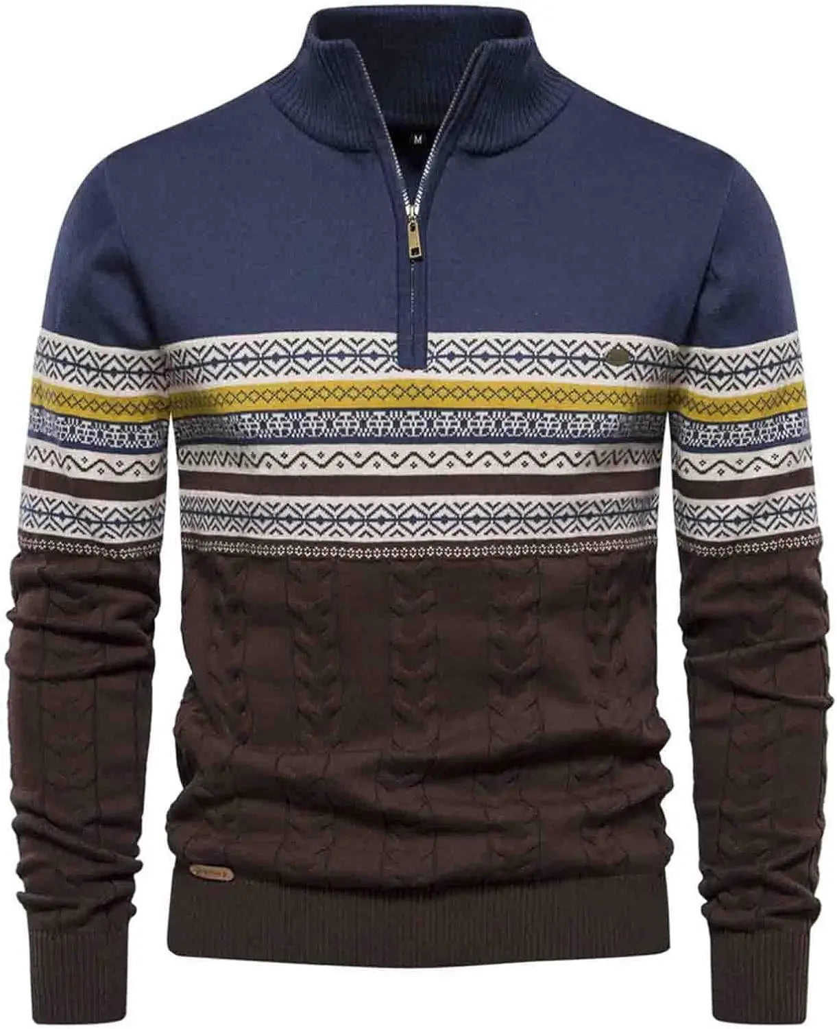 Men Half-Zip Sweater | Nordic Knit Pullover with Stand Collar