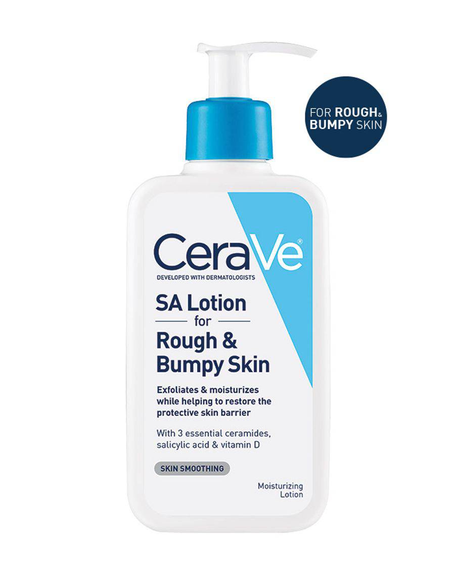 SlimBag CeraVe SA Lotion for rough and bumpy skin, showing a white pump bottle on a clean background.