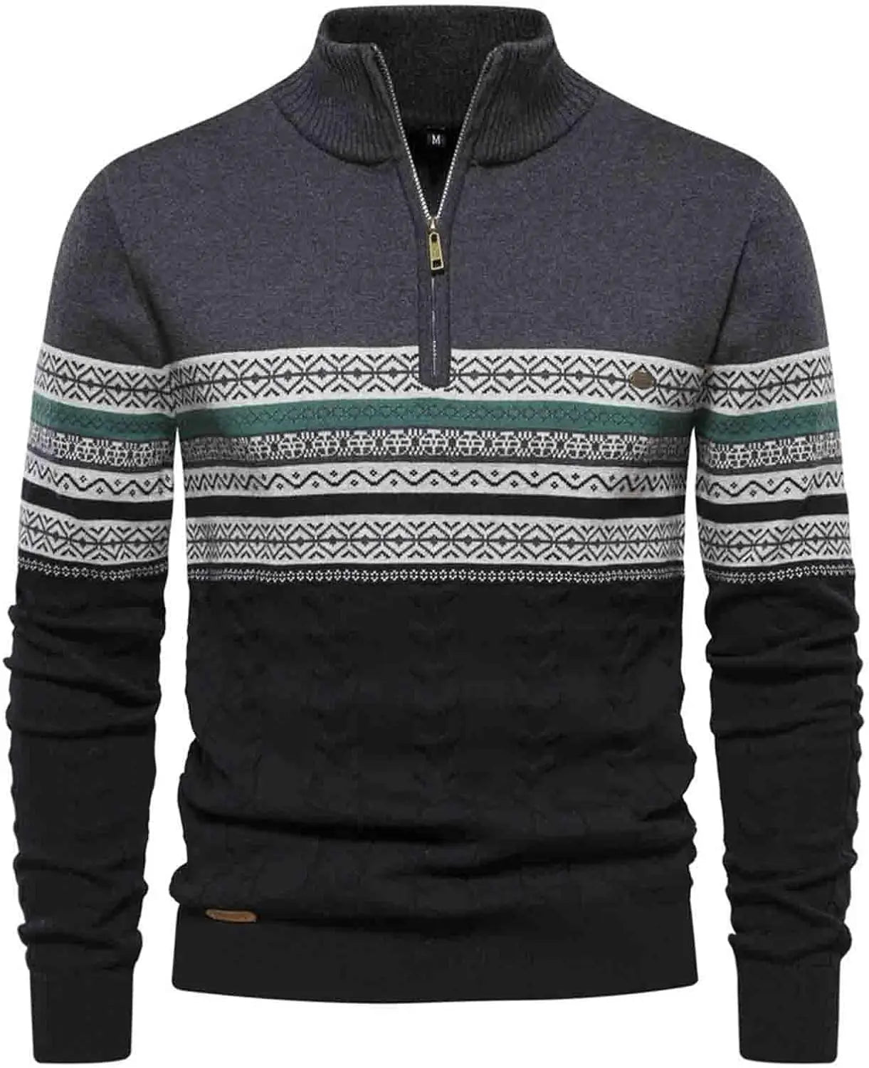 Men Half-Zip Sweater | Nordic Knit Pullover with Stand Collar