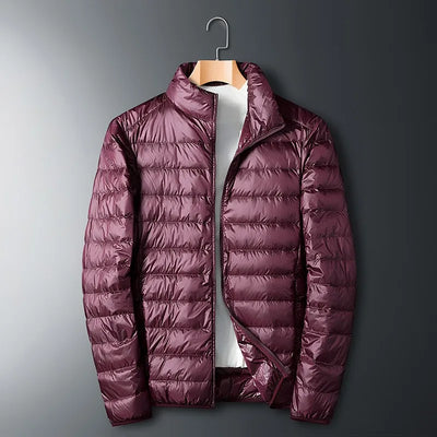 Men’s down jacket with full-zip and stand collar