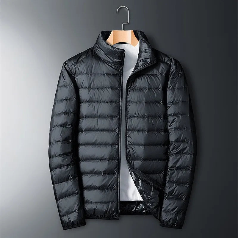 Men’s down jacket with full-zip and stand collar