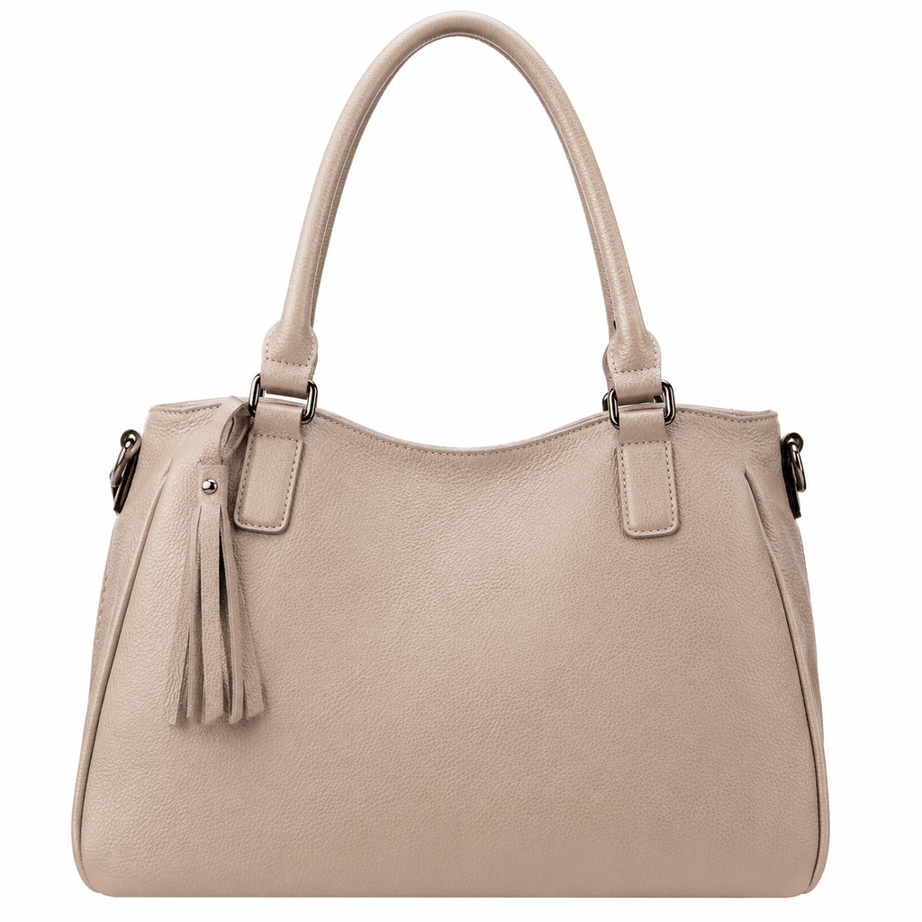 SlimBag beige faux leather tote handbag with double handles and spacious interior, perfect for everyday use.