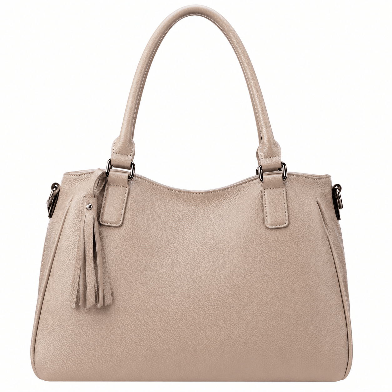 SlimBag beige faux leather tote handbag with double handles and spacious interior, perfect for everyday use.