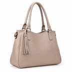 SlimBag beige faux leather tote handbag with sleek design and sturdy handles, perfect for everyday use.
