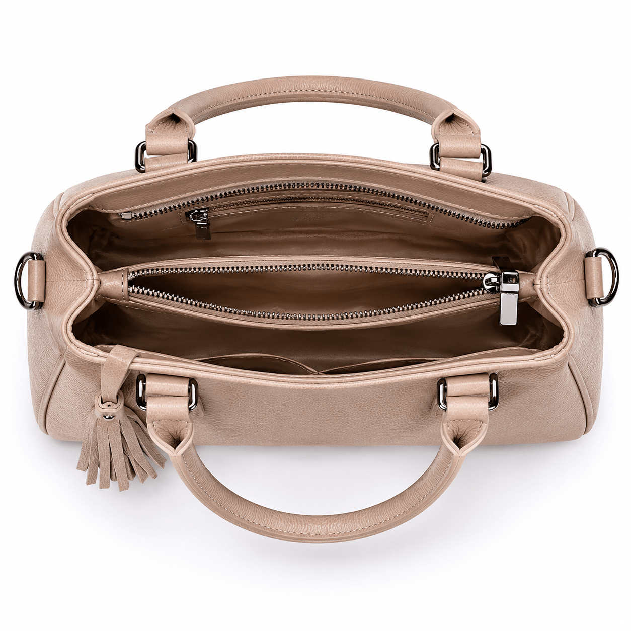 SlimBag beige faux leather tote handbag with sturdy handles and spacious interior, perfect for everyday use