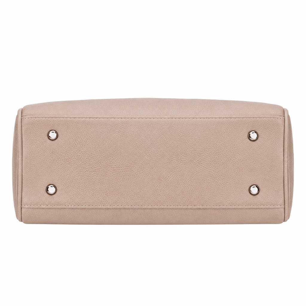 SlimBag beige faux leather tote handbag with dual handles and spacious interior, stylish and versatile for everyday use.
