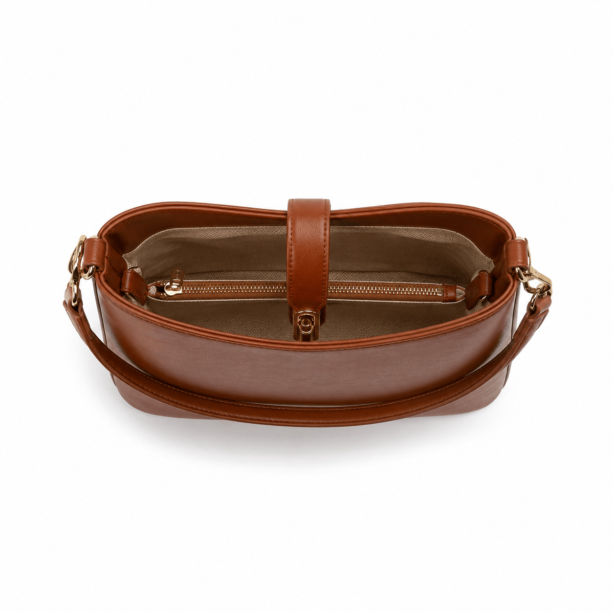 Brown faux leather SlimBag shoulder handbag with sleek design, featuring a spacious interior and adjustable strap.