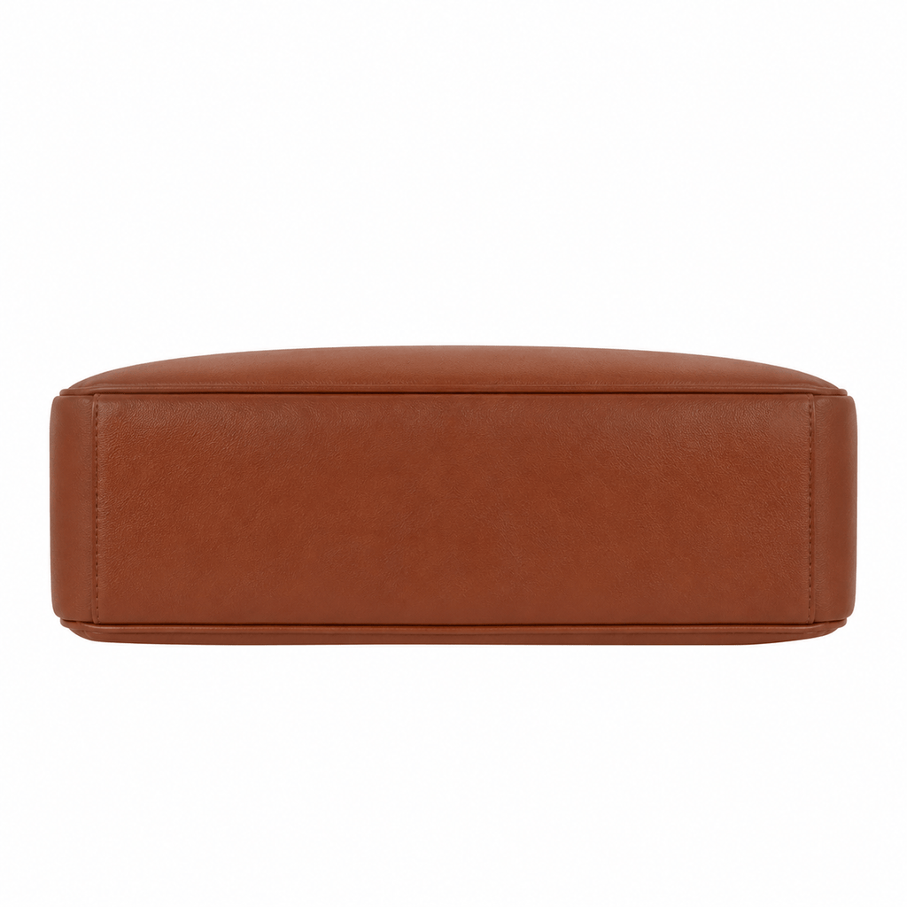 SlimBag brown faux leather shoulder handbag with sleek design and top handle, featuring a spacious interior and subtle branding.