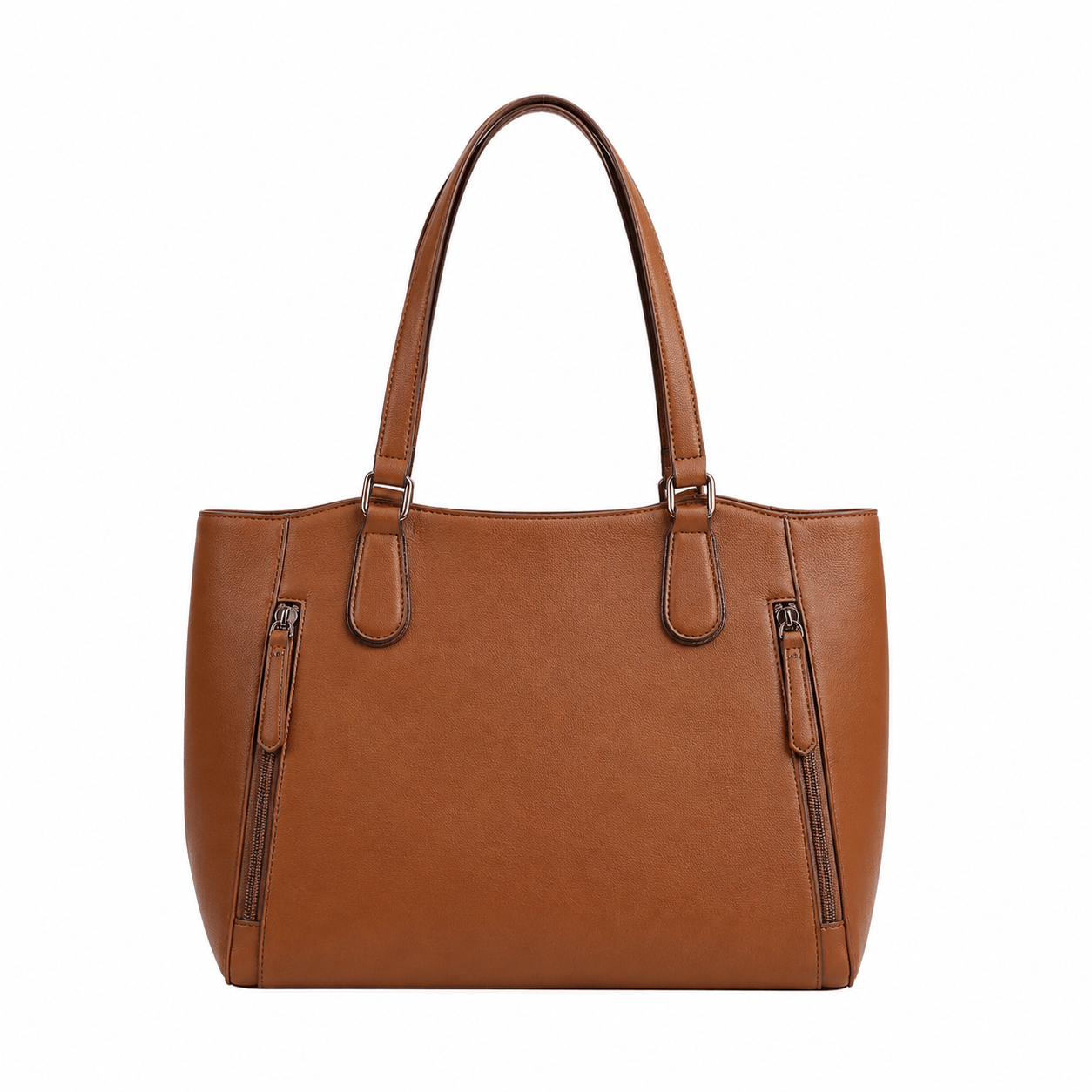 Brown faux leather SlimBag tote shoulder handbag with sleek design and sturdy handles, perfect for everyday use.