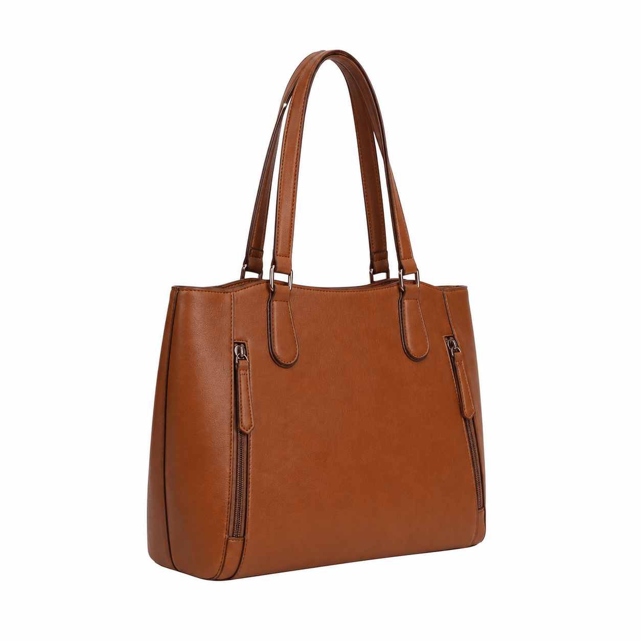 SlimBag brown faux leather tote shoulder bag with sleek design and sturdy handles, perfect for everyday use.