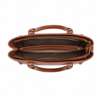 SlimBag brown faux leather tote shoulder handbag with structured design and top handles, stylish and versatile for everyday use.