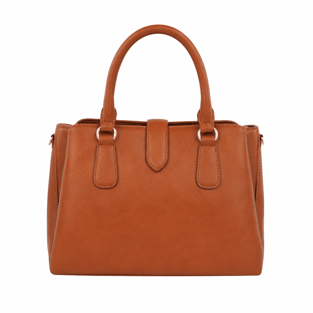 Brown SlimBag structured tote handbag with dual handles and a sleek, minimalist design, perfect for everyday use.
