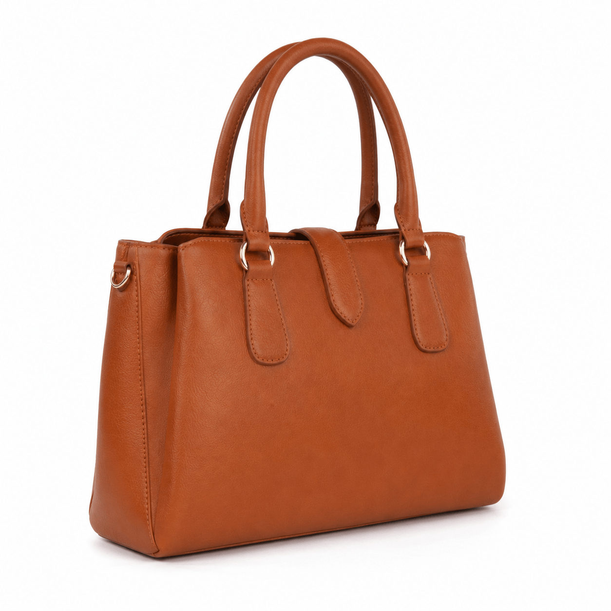 Brown SlimBag structured tote handbag with dual handles, showcasing its sleek design and spacious interior.