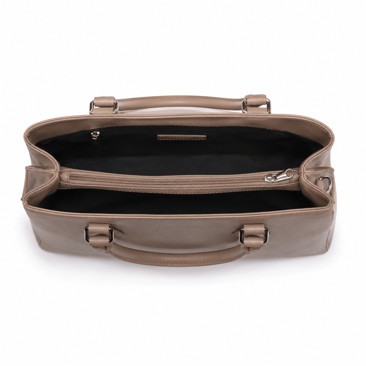 Taupe SlimBag faux leather tote handbag with sleek handles and spacious interior, stylish for everyday use.