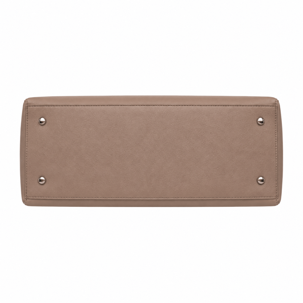 SlimBag taupe faux leather tote handbag with spacious interior and sturdy handles, stylish and versatile for everyday use.