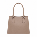 SlimBag taupe faux leather tote handbag with double handles and spacious interior, stylish and versatile for everyday use.