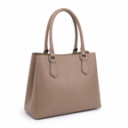 Taupe faux leather SlimBag tote handbag with sleek design and sturdy handles, perfect for everyday use.
