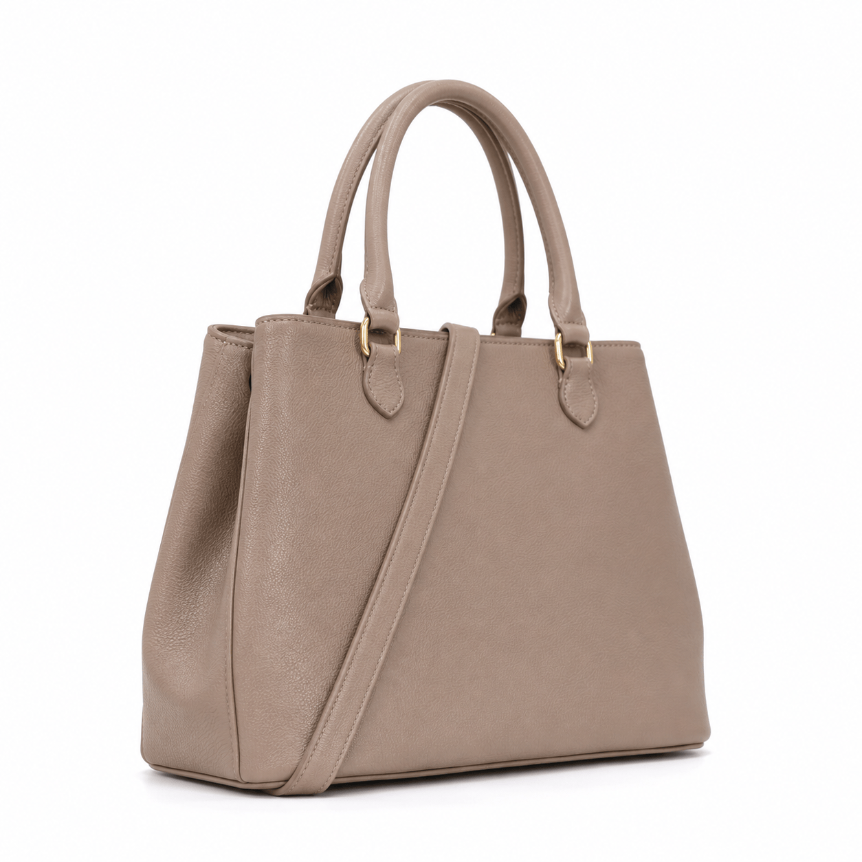 Taupe faux leather SlimBag tote handbag with shoulder strap, featuring a sleek design and spacious interior for everyday use.