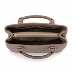 Taupe faux leather SlimBag tote handbag with shoulder strap, featuring a sleek design and spacious interior.