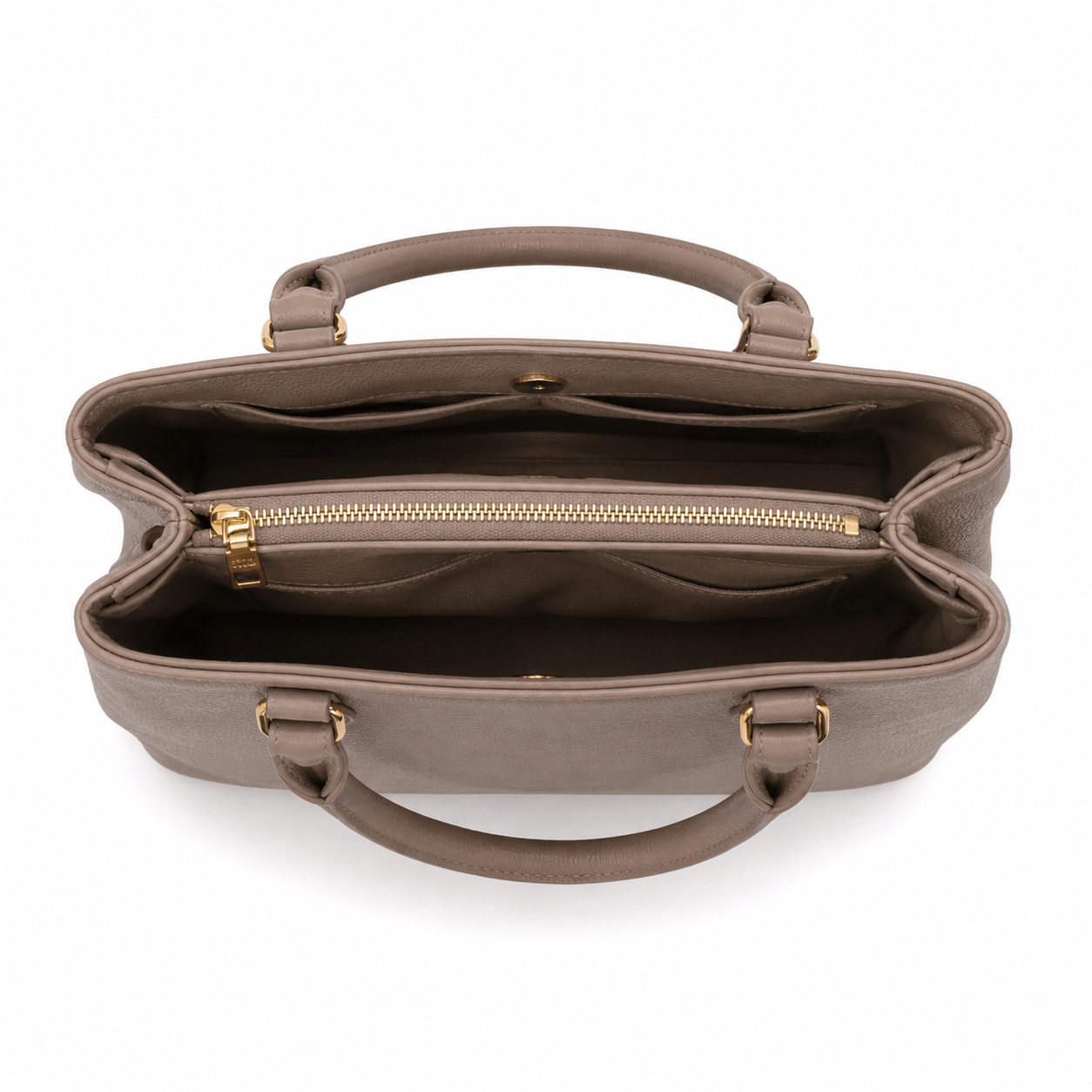Taupe faux leather SlimBag tote handbag with shoulder strap, featuring a sleek design and spacious interior.