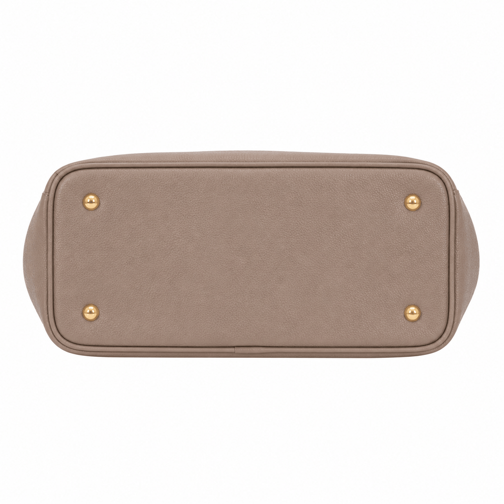 Taupe faux leather SlimBag tote handbag with shoulder strap, featuring a sleek design and spacious interior for everyday use.