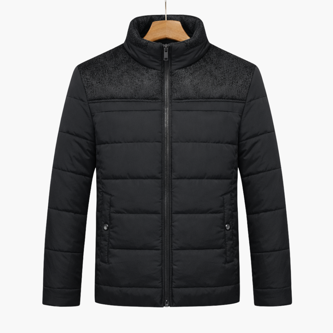 Men’s casual quilted winter jacket with stand collar