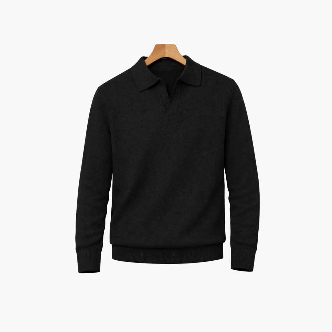 Men’s Knitted Long Sleeve Sweater with Open Collar