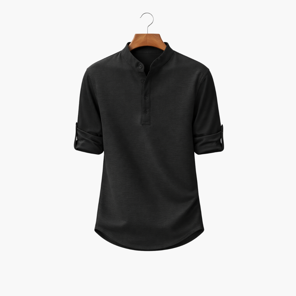 Chemise d'été pour homme avec col montant et demi-boutons
