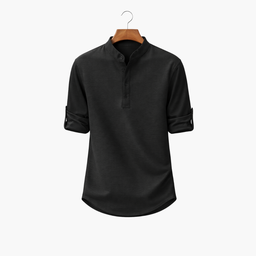 Chemise d'été pour homme avec col montant et demi-boutons