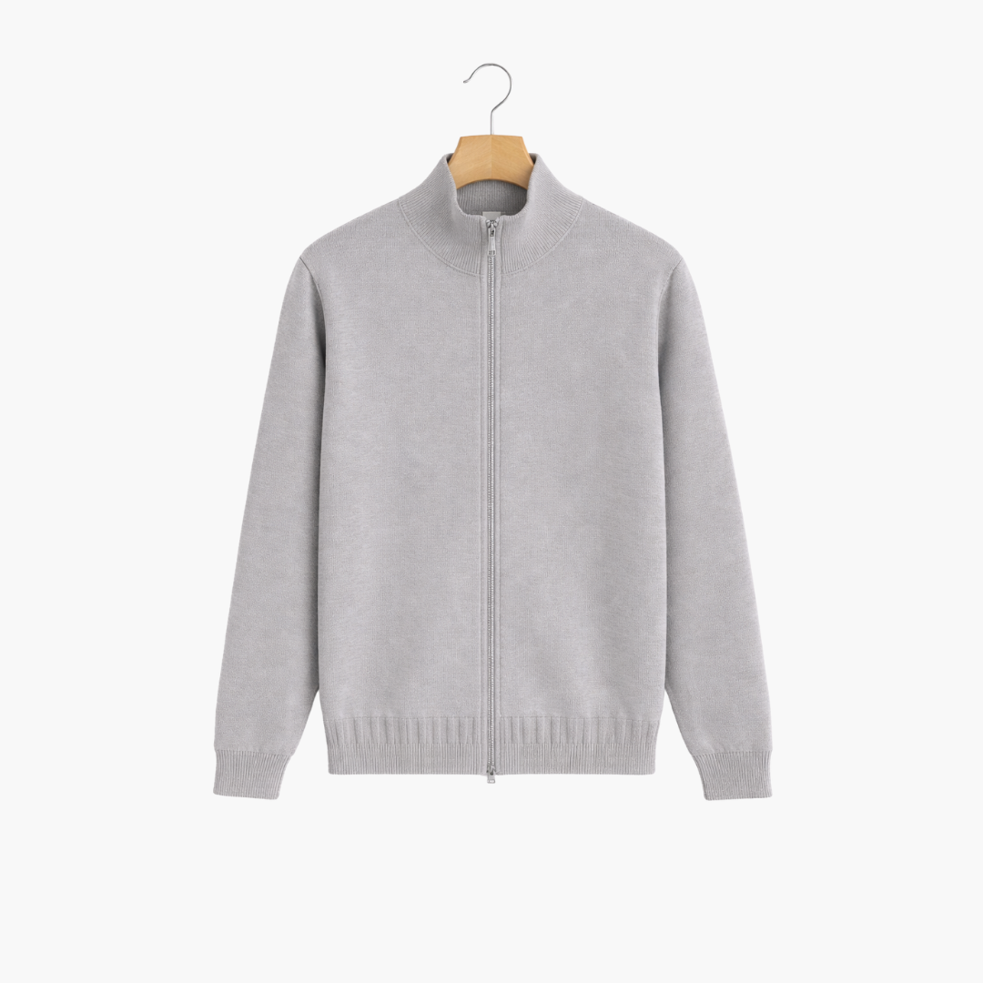 Men’s Zip Cardigan | Minimal Stand-Collar Knit Jacket