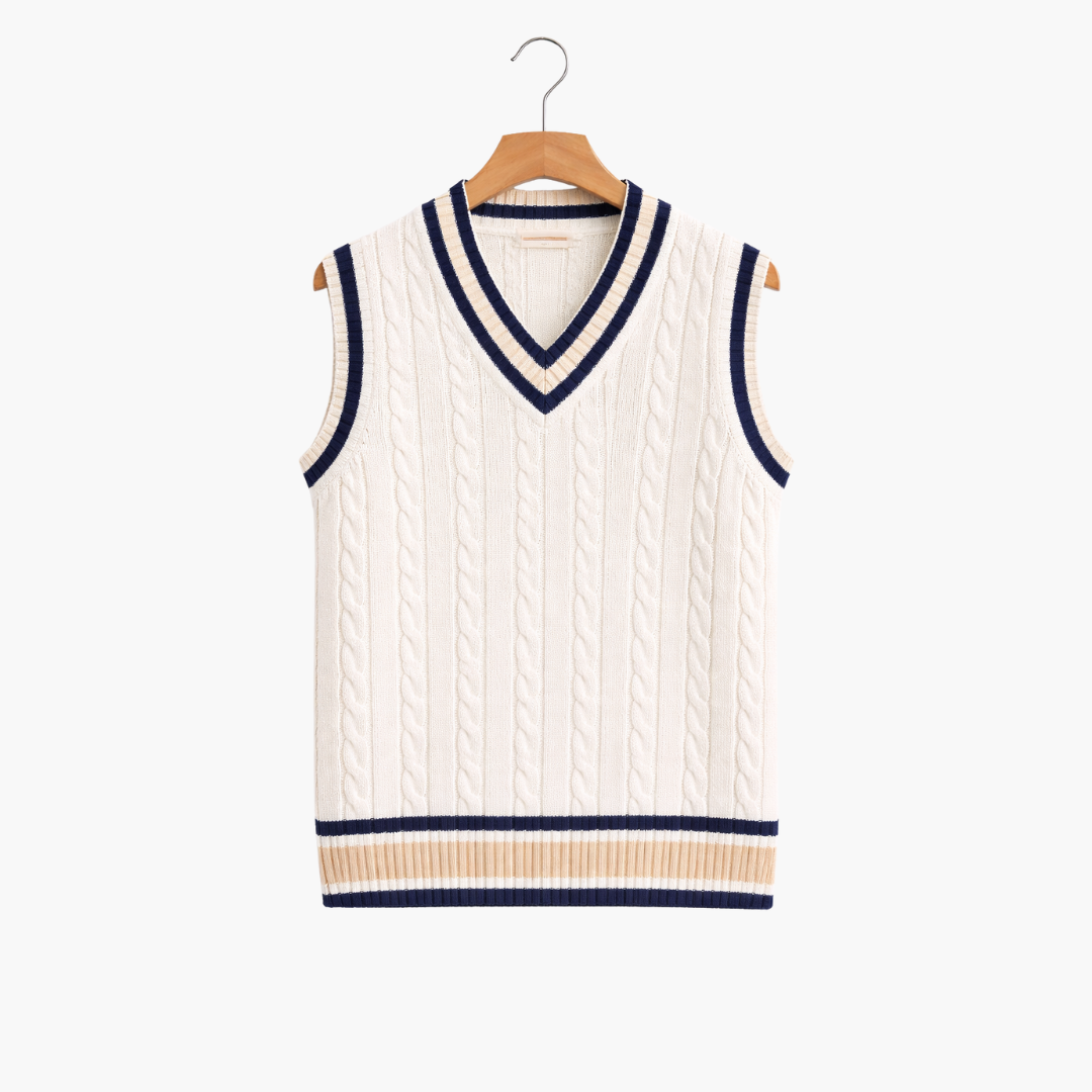 Men’s Preppy V-Neck Vest | Classic Cable Knit Layer