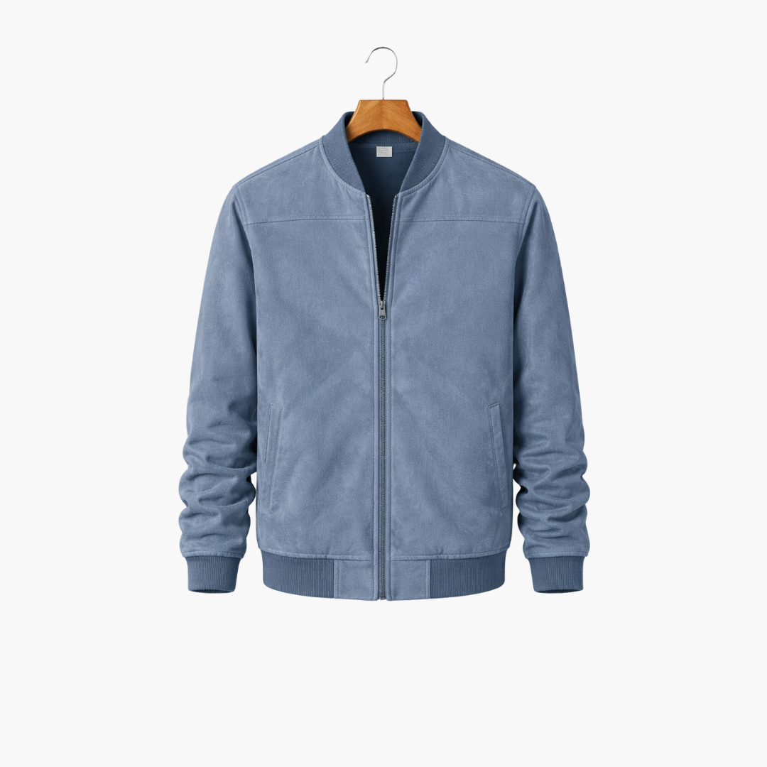 Men Bomber Jacket | Soft Zip-Up Jacket with Ribbed Details