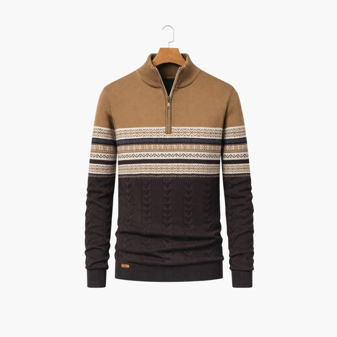 Men Half-Zip Sweater | Nordic Knit Pullover with Stand Collar