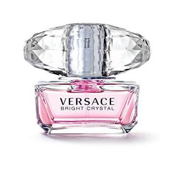 Versace Bright Crystal women’s 1.7 oz Eau de Toilette spray with clear glass bottle and pink floral accents.