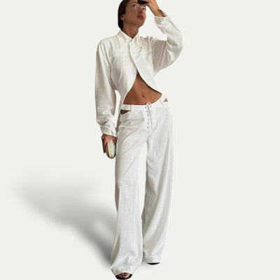 Elegant Wit Linnen Two-Piece Set