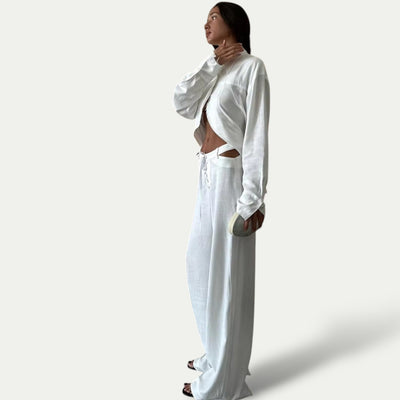 Elegant Wit Linnen Two-Piece Set