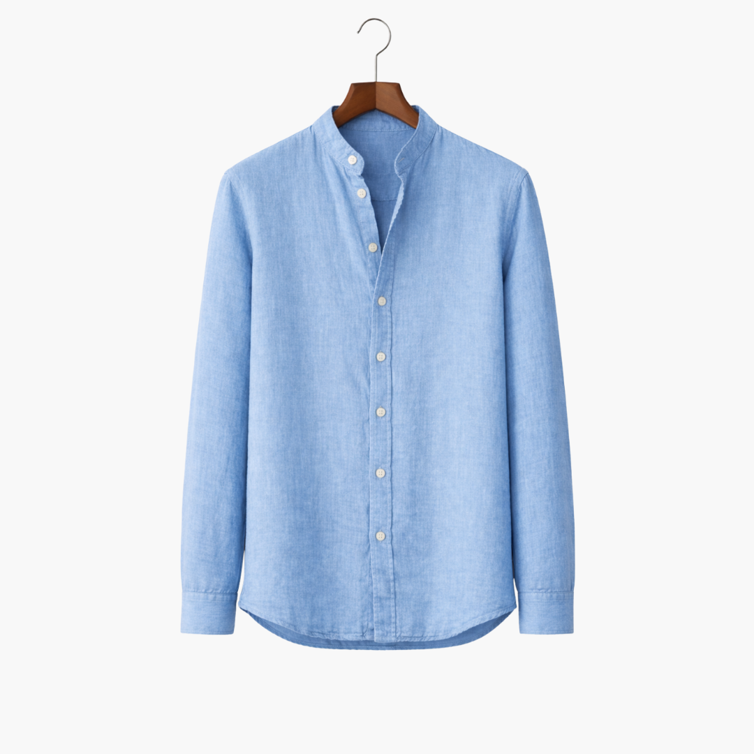 Casual Linen Shirt with Mandarin Collar for Men