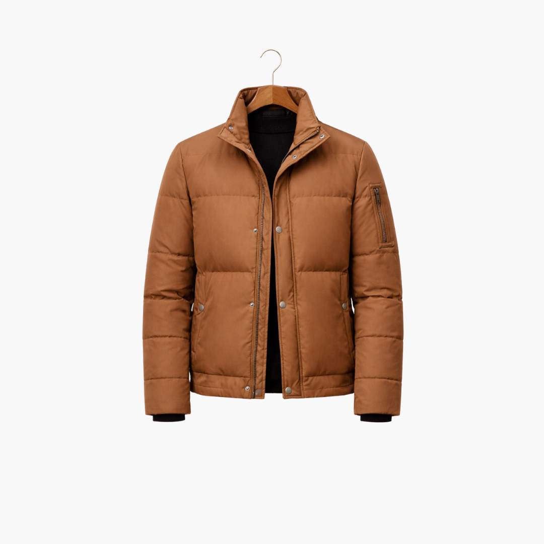 Men Puffer Jacket with High Collar | Warm Quilted Coat